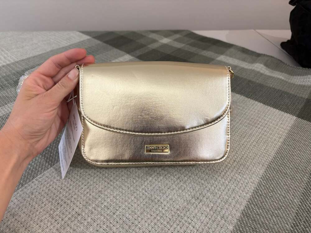 Jimmy Choo Parfums Gold Crossbody Bag NWT Chain Strap